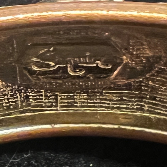 Vintage Sequin Gold Tone Bangle Bracelet with Gemstone Accents - Picture 5 of 9